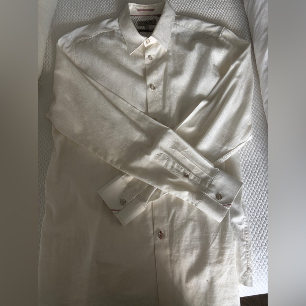 Ted Baker Men's Cream-White Dress Shirt with Subtle Jacquard